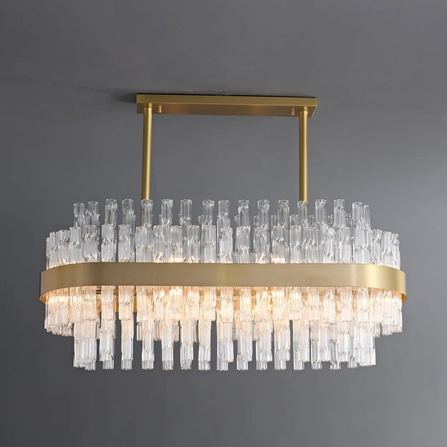 Modern Luxury Brass Clear Glass Rod Oval Island Light Chandelier