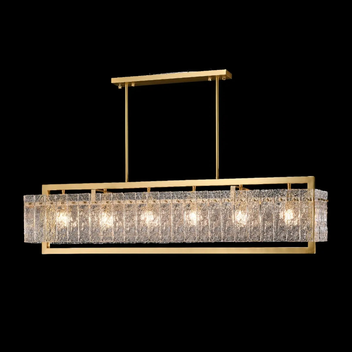 Modern Luxury Brass Rectangle Clear Textured Glass Island Light
