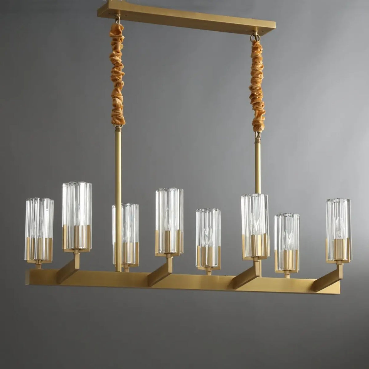 Modern Luxury Linear Gold 8-Light Crystal Glass Island Light