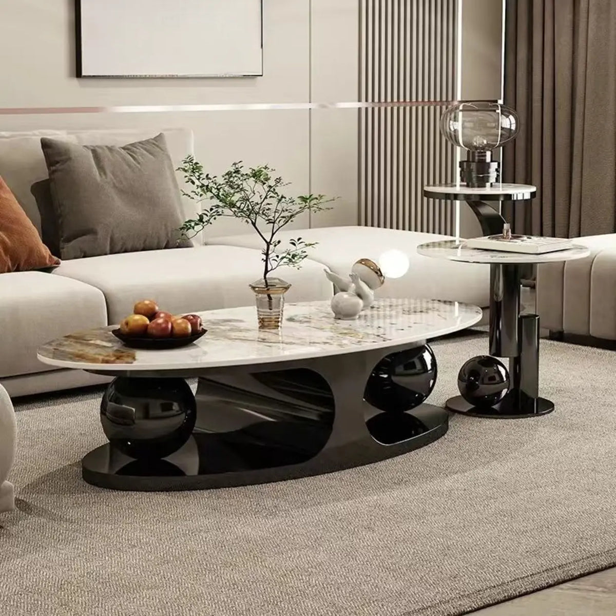 Modern Luxury Oval Stone Stain-Resist Coffee Table