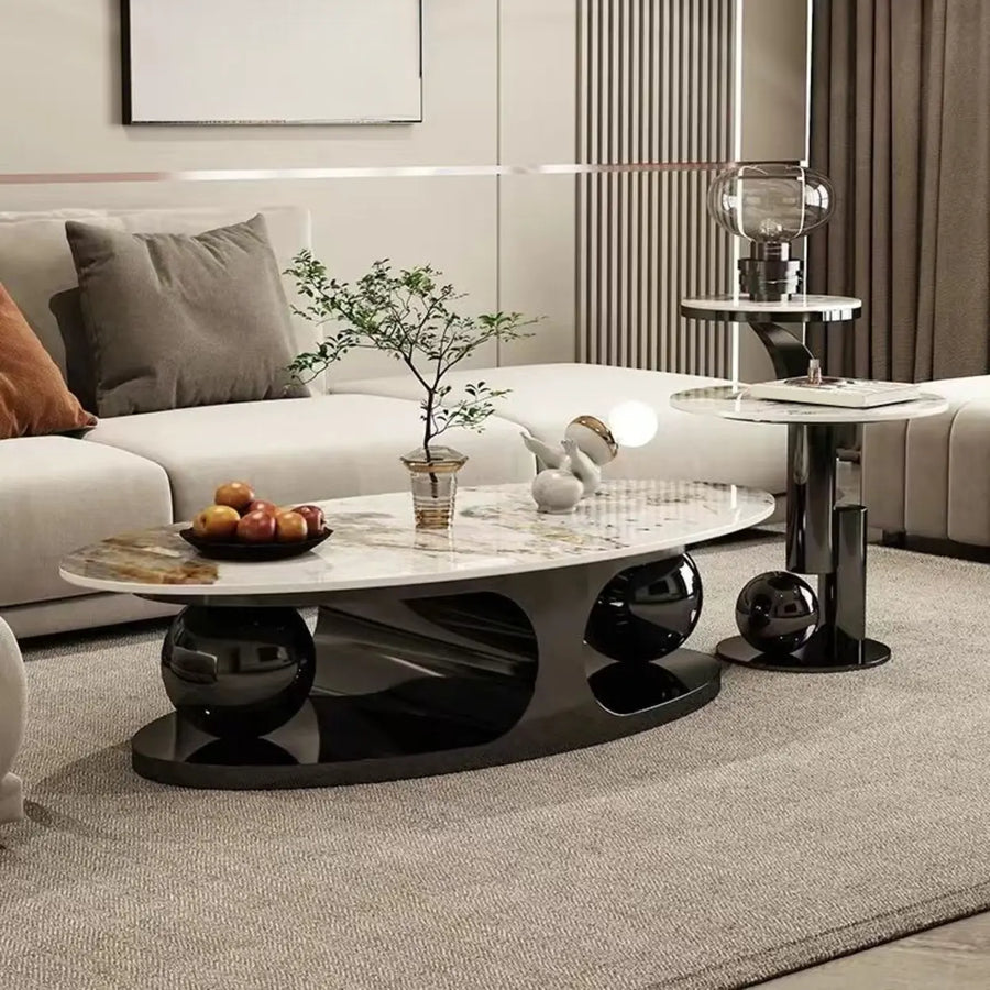 Modern Luxury Oval Stone Stain-Resist Coffee Table