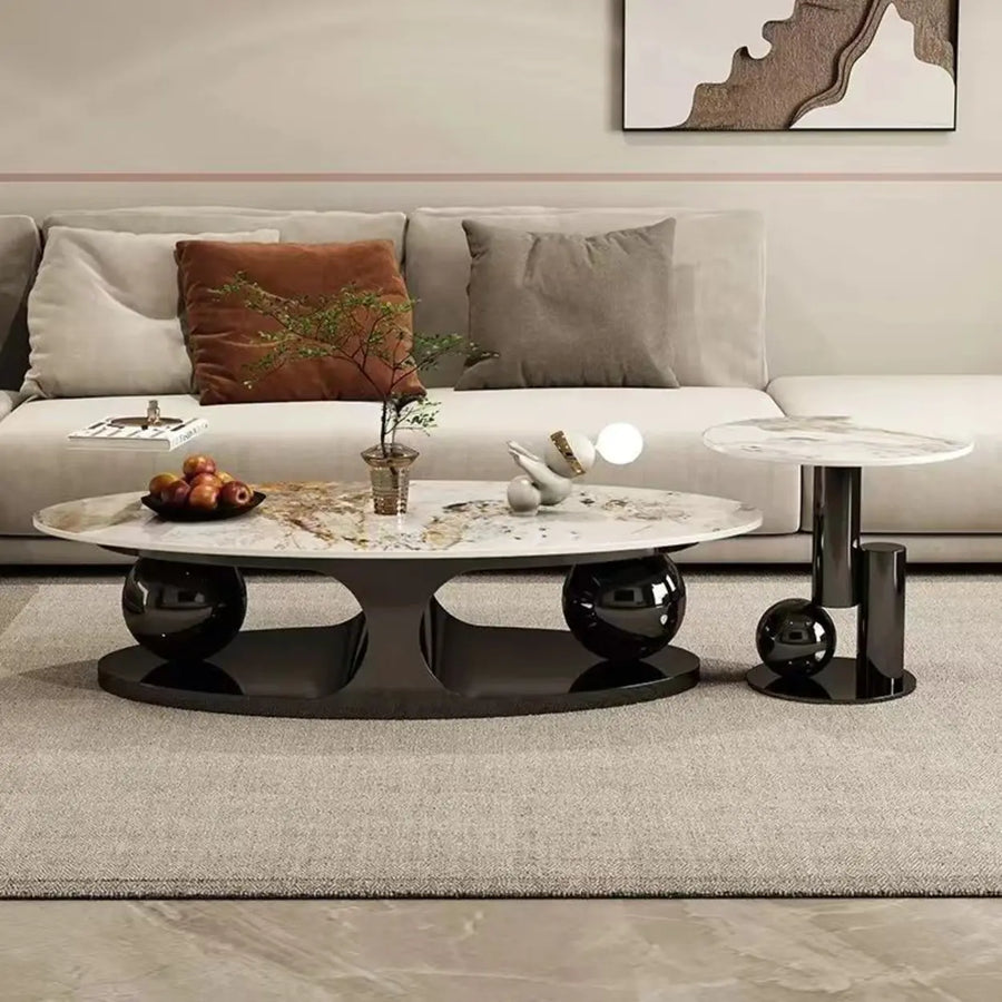 Modern Luxury Oval Stone Stain-Resist Coffee Table