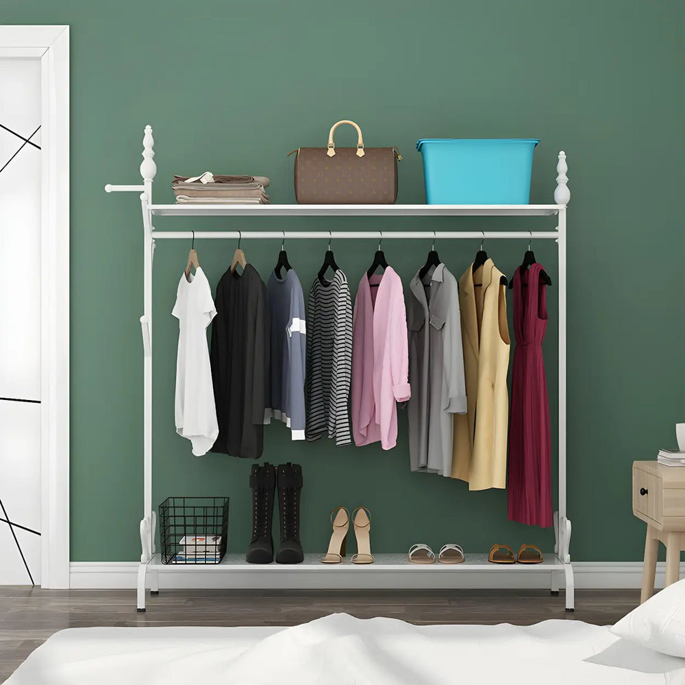 Modern Metal White Freestanding Coat Rack with Storage