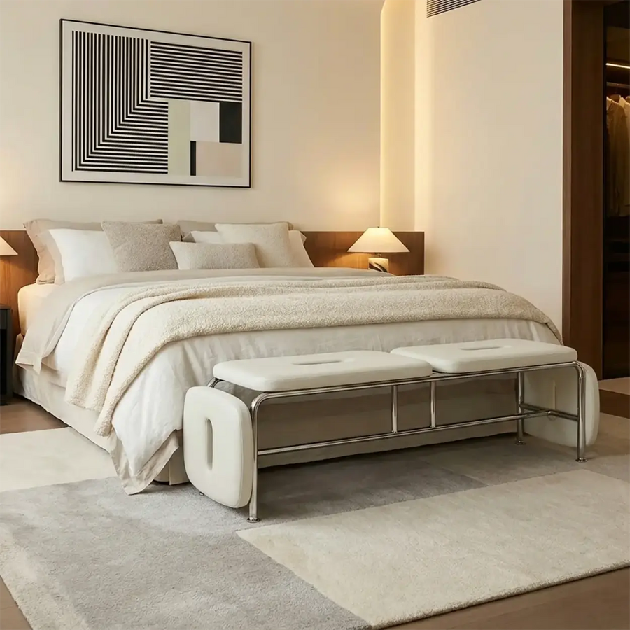 Modern Minimalist Bedroom Genuine Leather Entryway Bench