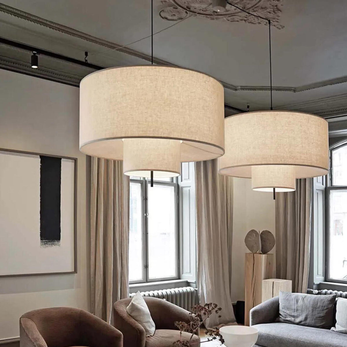 Modern Minimalist Fabric Cylinder Living Room Pendant Light