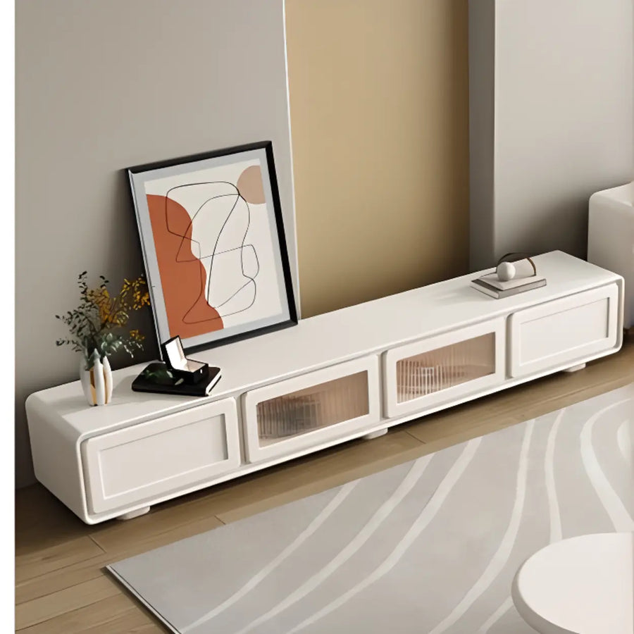 Modern Minimalist White TV Stand with Storage Cabinet