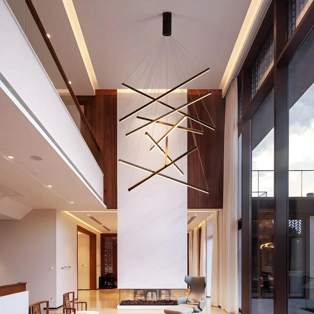 Modern Multi-Rod Geometric Black Chandelier Living Room