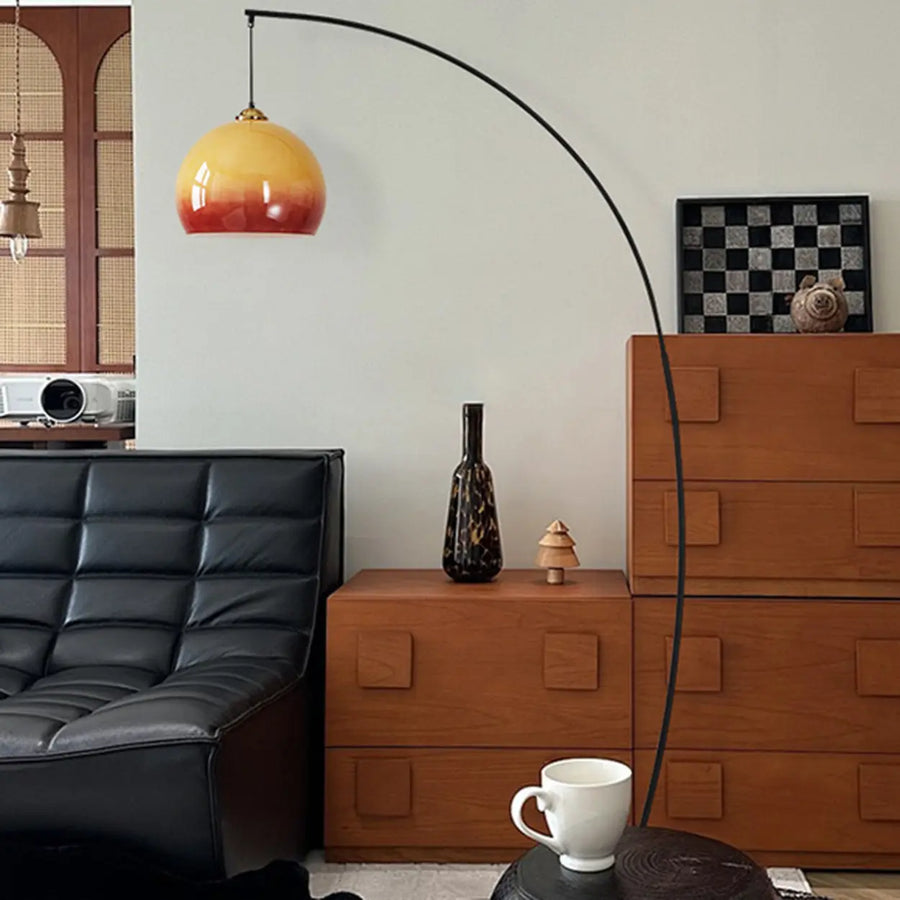 Modern Orange Amber Dome Arc Floor Lamp For Living Room