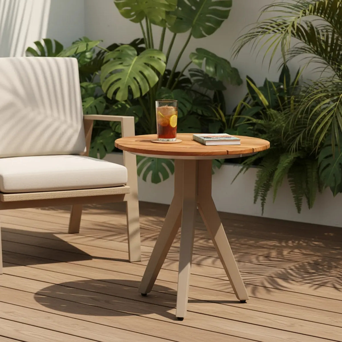 Modern Outdoor Small Round Solid Teak Patio Coffee Table
