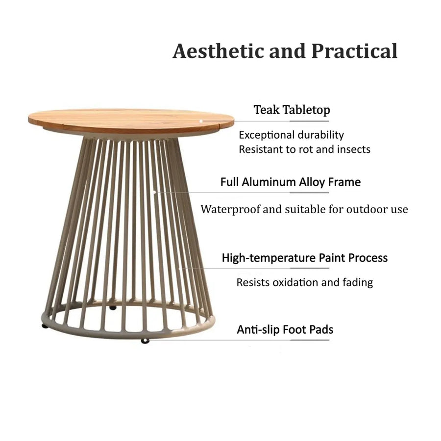 Modern Outdoor Small Round Solid Teak Patio Coffee Table
