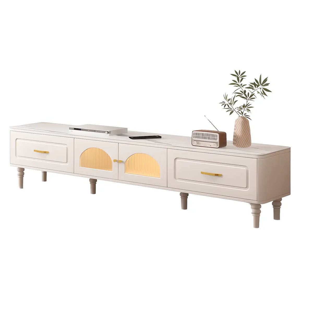 Modern Rectangle White TV Stand with Storage Drawers
