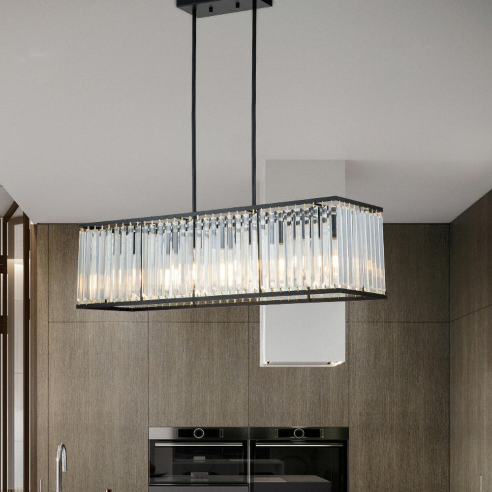 Modern Rectangular Crystal Island Chandelier Light