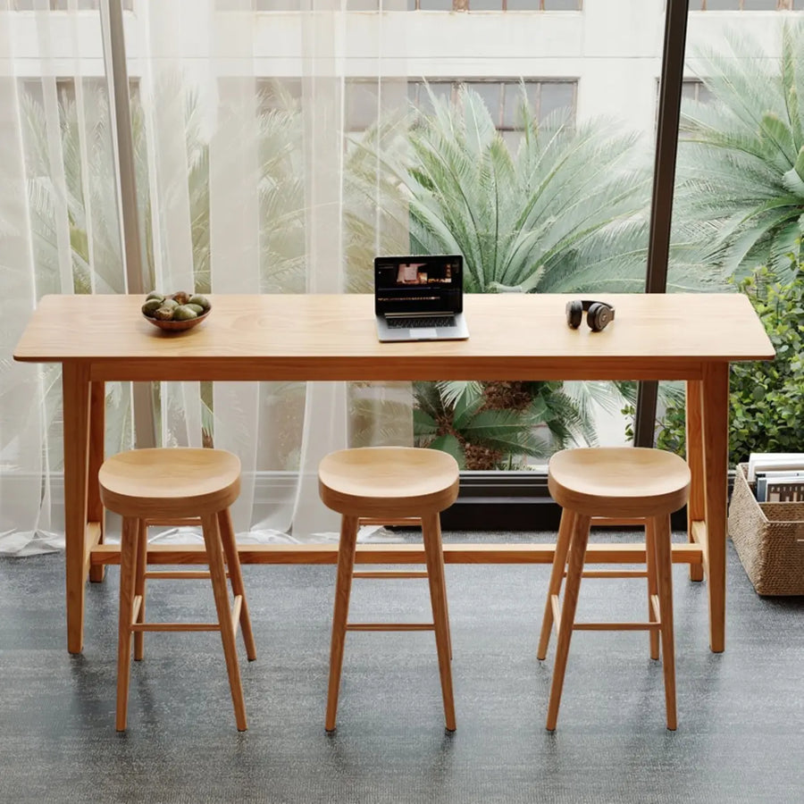 Modern Rectangular Natural Wood Bar Table With Footrest