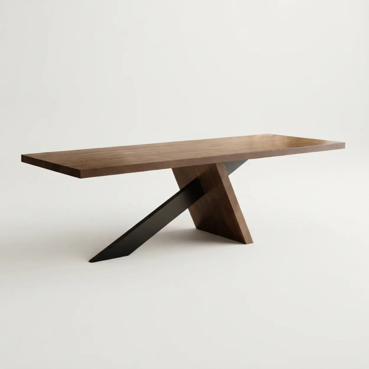 Modern Rectangular Walnut Solid Pine Dining Table with Iron Base