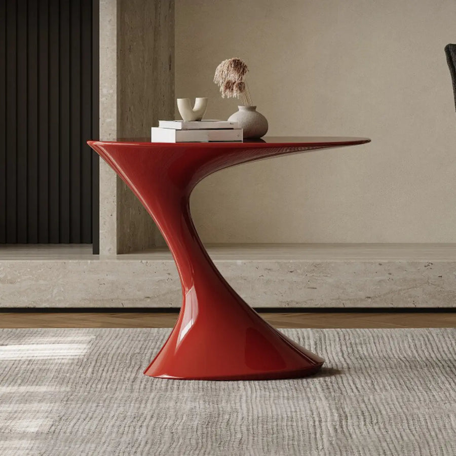 Modern Red Oval Sculpted Pedestal Side Table