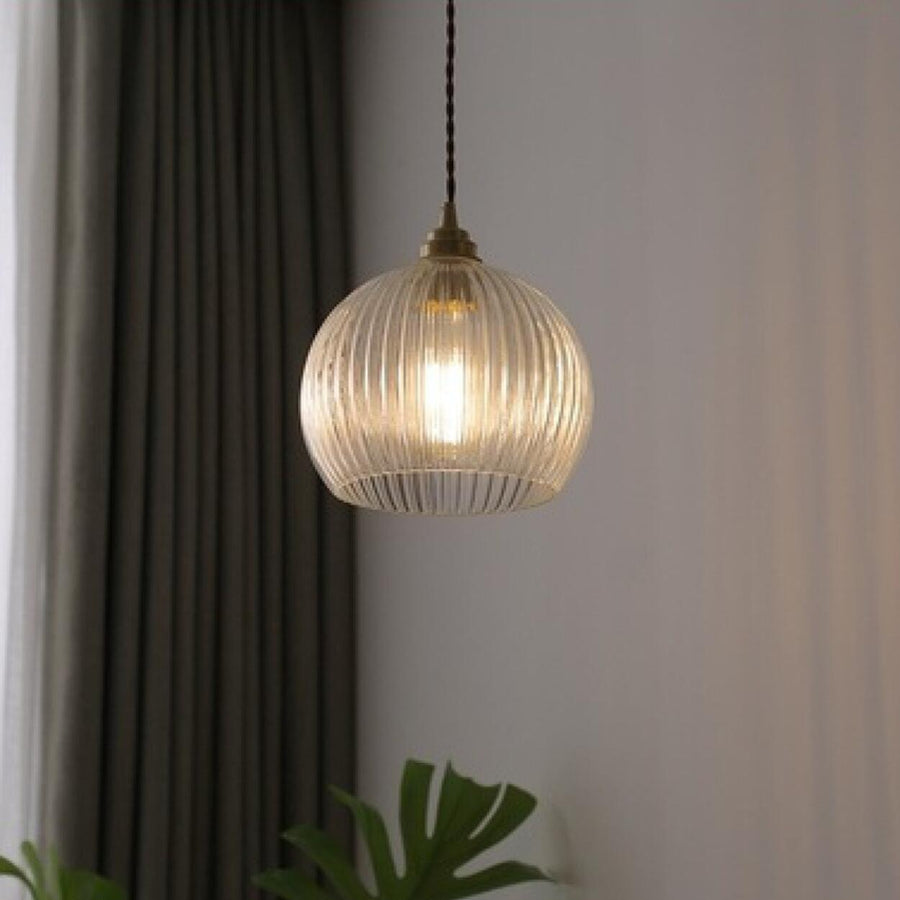 Modern Ribbed Globe Glass Pendant Light Flexible Length