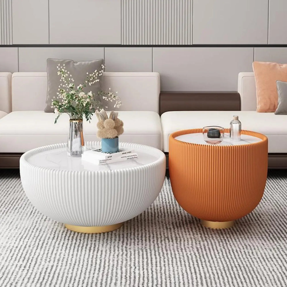 Modern Ribbed Round Coffee Tables Set for Living Room