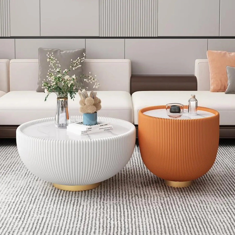 Modern Ribbed Round Coffee Tables Set for Living Room
