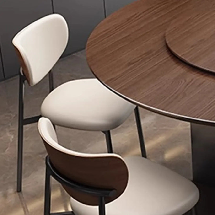 Modern Rotating Lazy Susan Round Brown Wood Dining Table