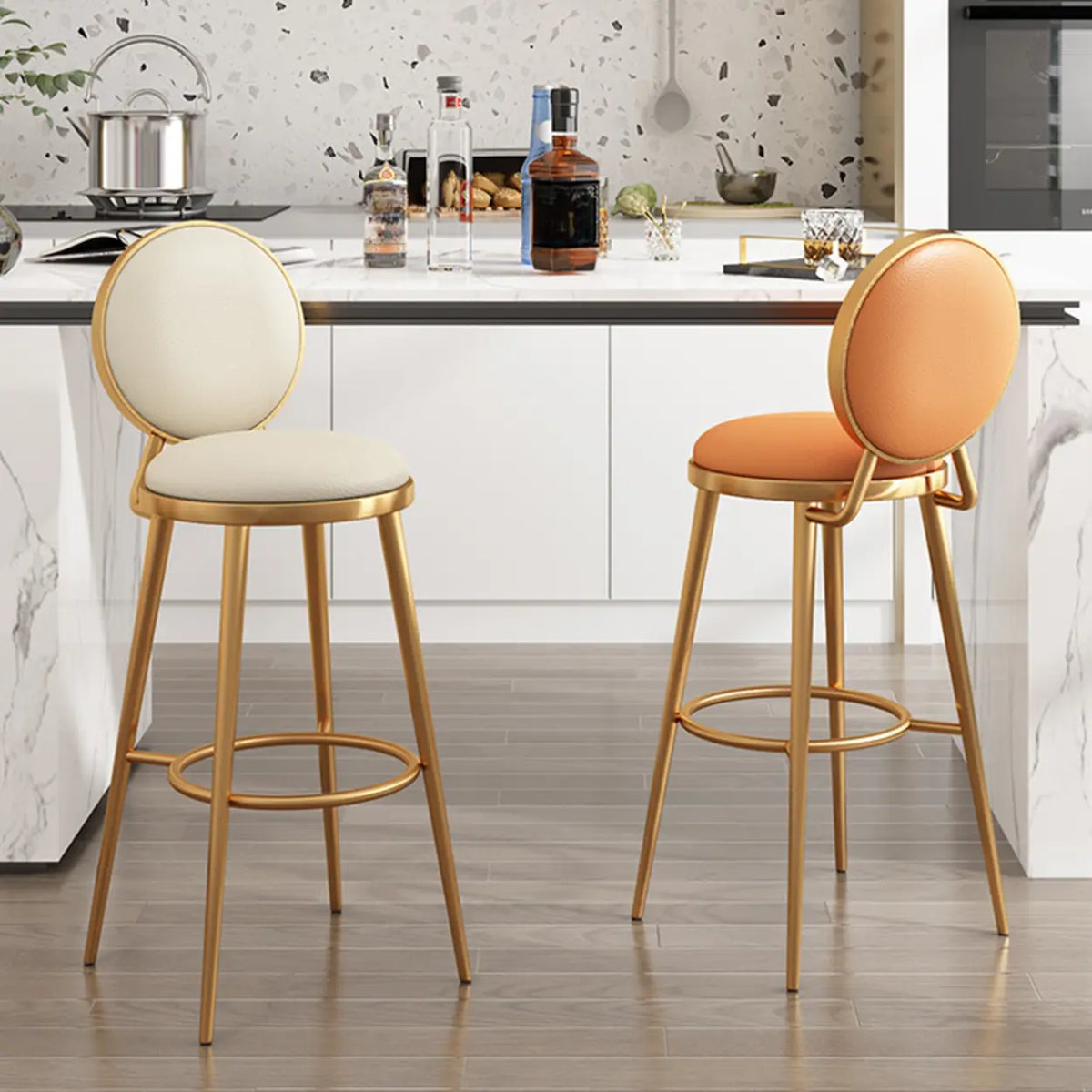 Modern Round-Back Metal Counter Height Bar Stool with Footrest