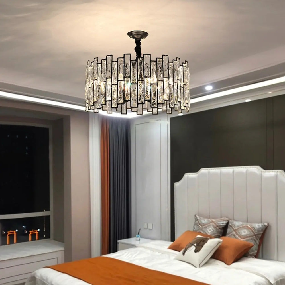Modern Round Crystal Chandelier Living Room Black
