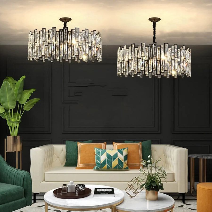 Modern Round Crystal Chandelier Living Room Black