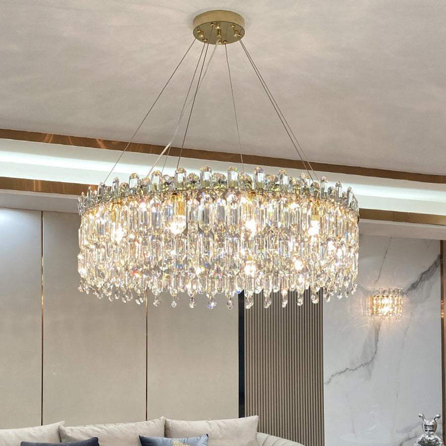 Modern Round Crystal Pendant Chandelier Adjustable Height