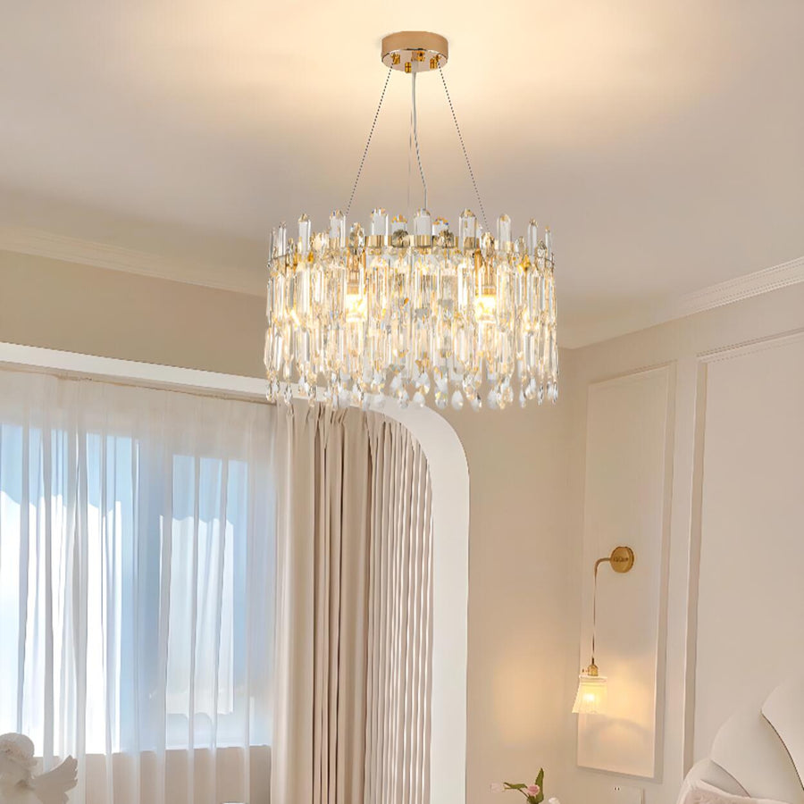 Modern Round Crystal Pendant Chandelier Adjustable Height