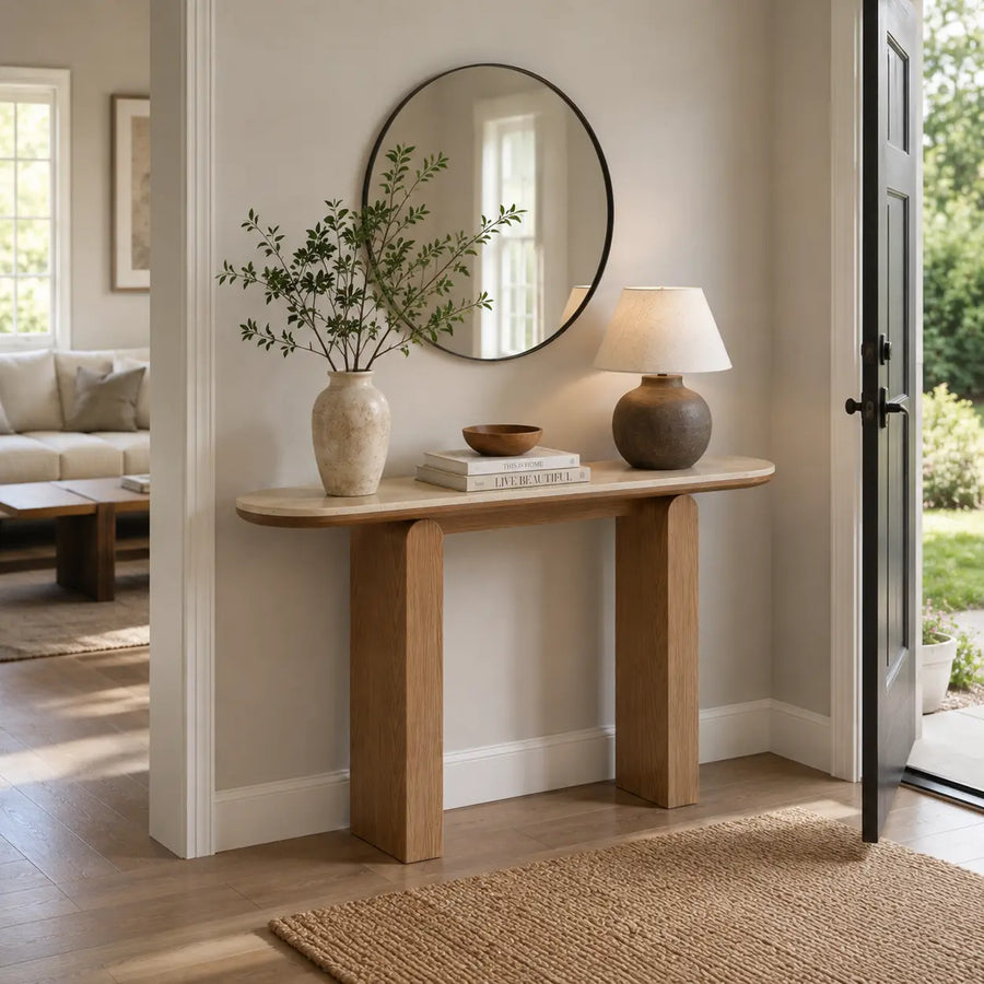 Modern Scratch Resistant Oval Stone Top Console Table