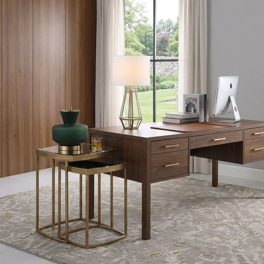 Modern Set of 2 Glass Top Gold Nesting Side Table