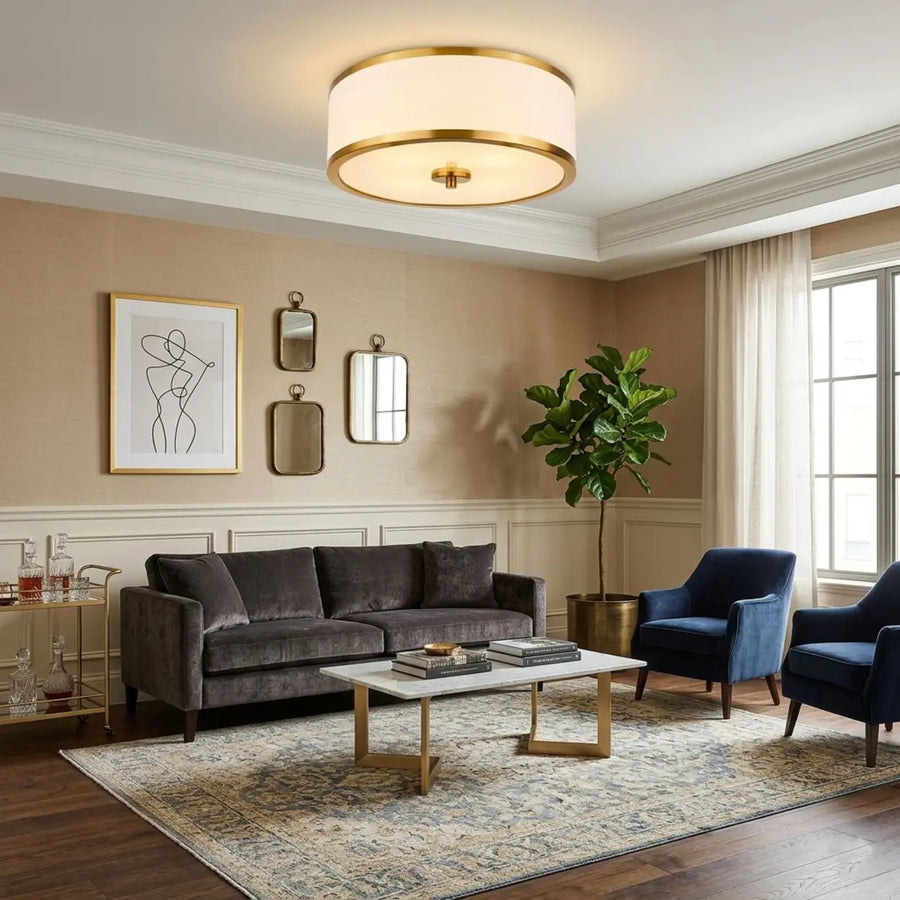 Modern Simple Fabric Drum Flush Mount Ceiling Light
