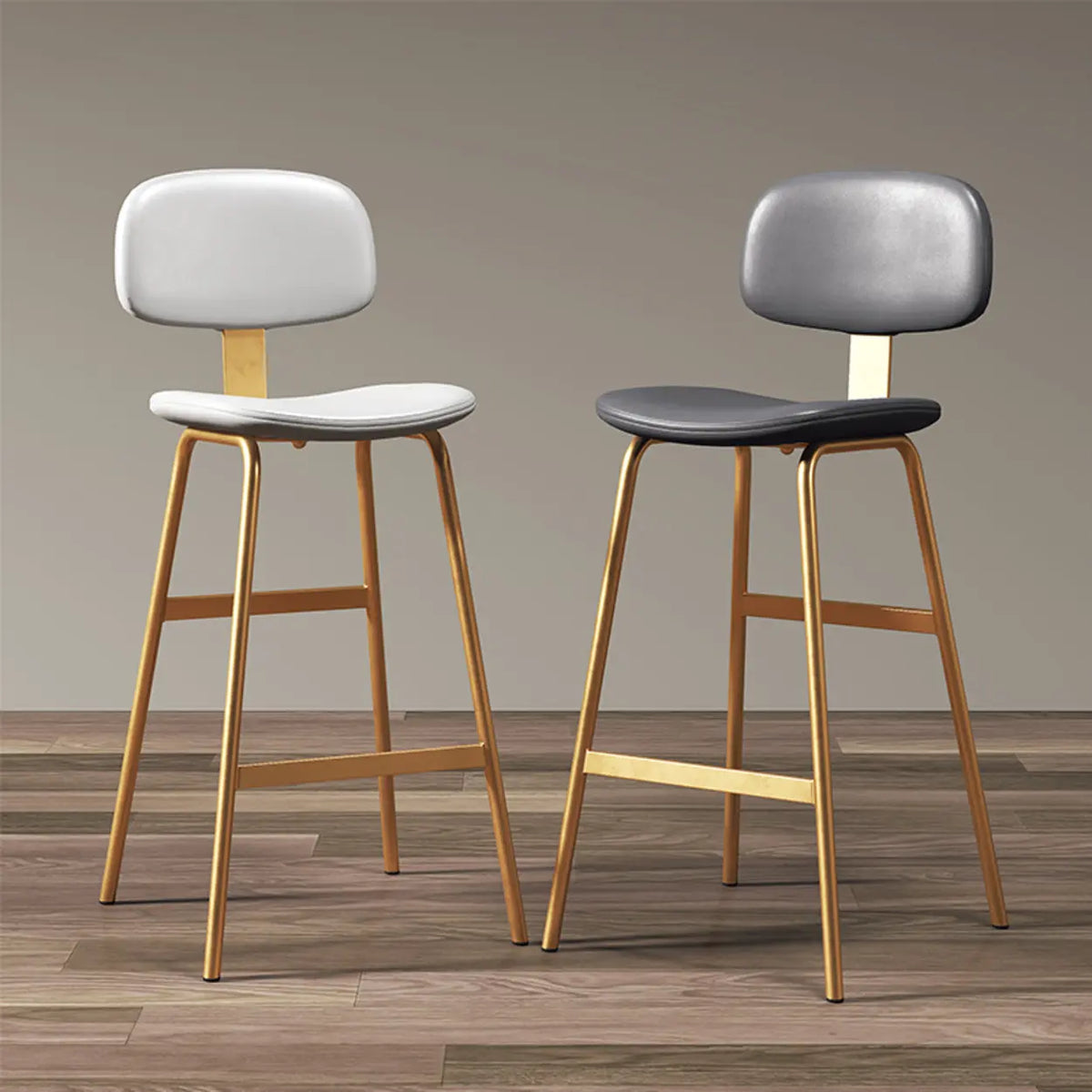 Modern Simple Hideskin Gray Saddle Seat Low Back Bar Stools