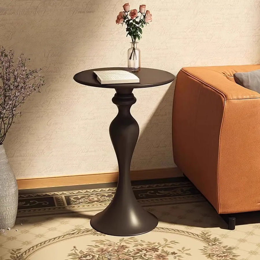 Modern Small Black Round Sculpted Pedestal Metal Side Table