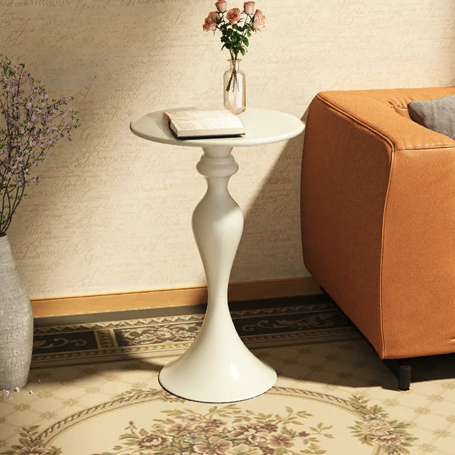 Modern Small Black Round Sculpted Pedestal Metal Side Table