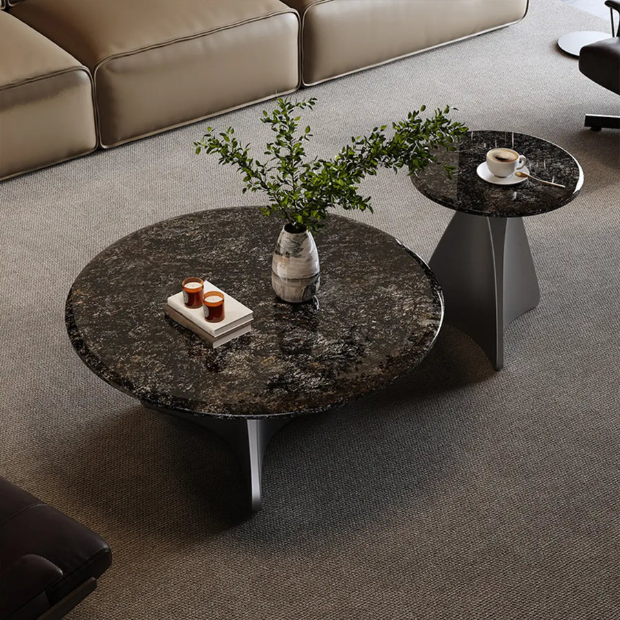 Modern Small Round Polished Stone Stain-Resist Coffee Table