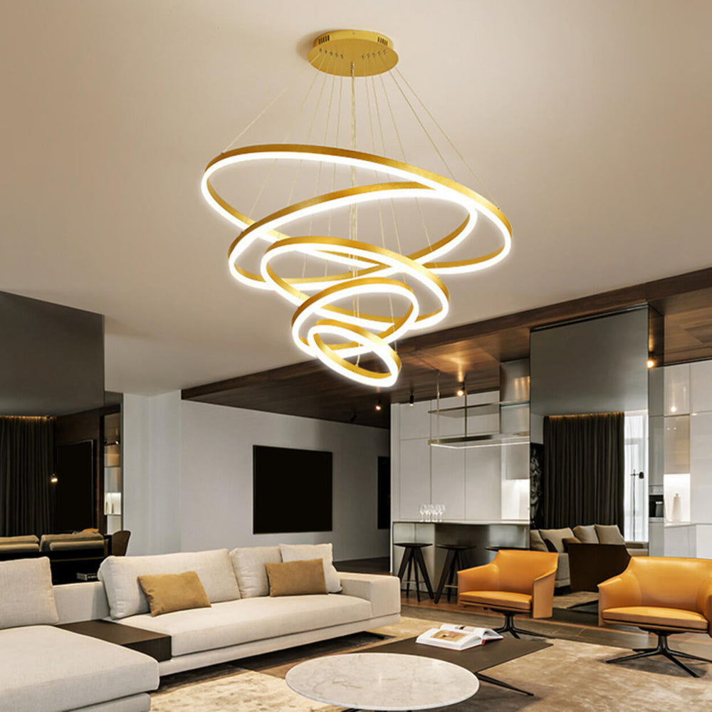 Modern Spiral Gold Ring Acrylic LED Pendant Chandelier