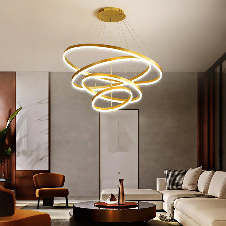 Modern Spiral Gold Ring Acrylic LED Pendant Chandelier