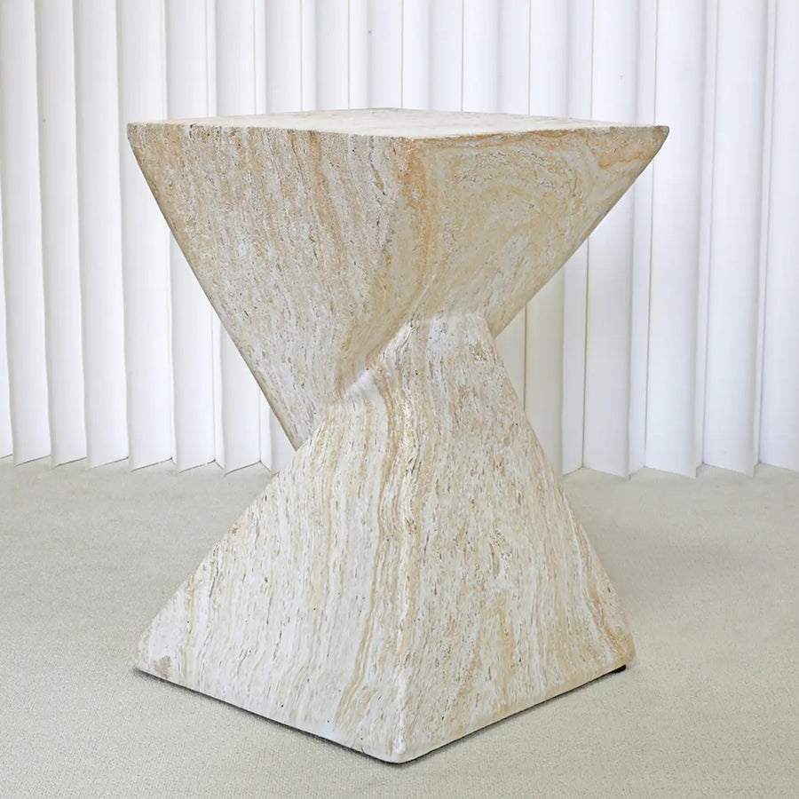 Modern Square Stone Geometric Twisted Block Side Table