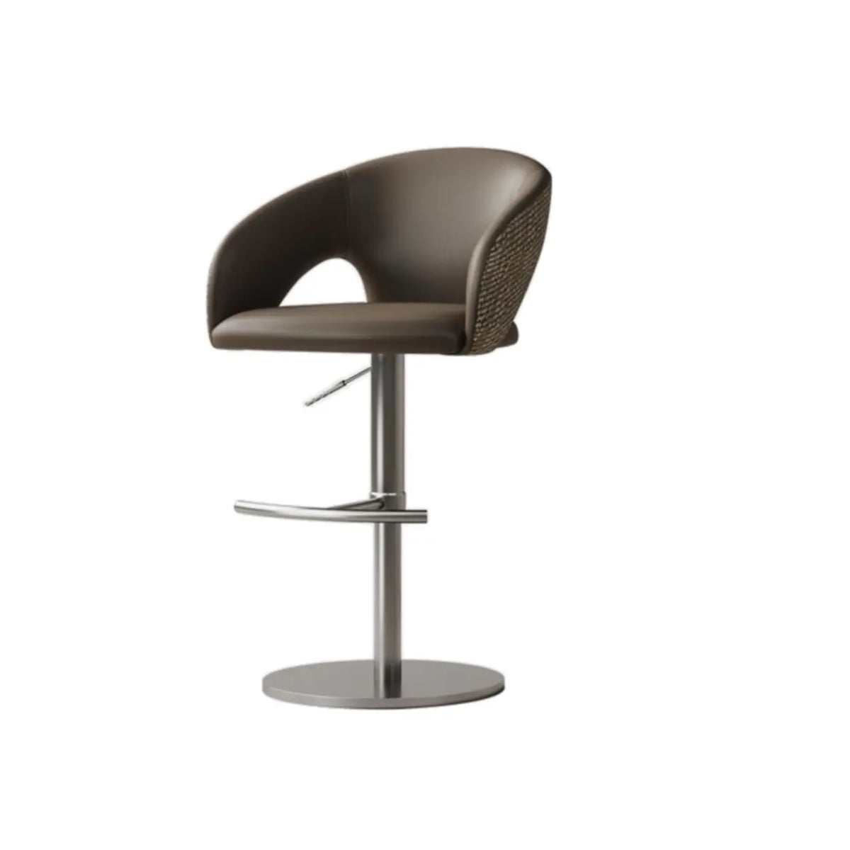 Modern Swivel Adjustable Brown Leather Bucket Back Bar Stool