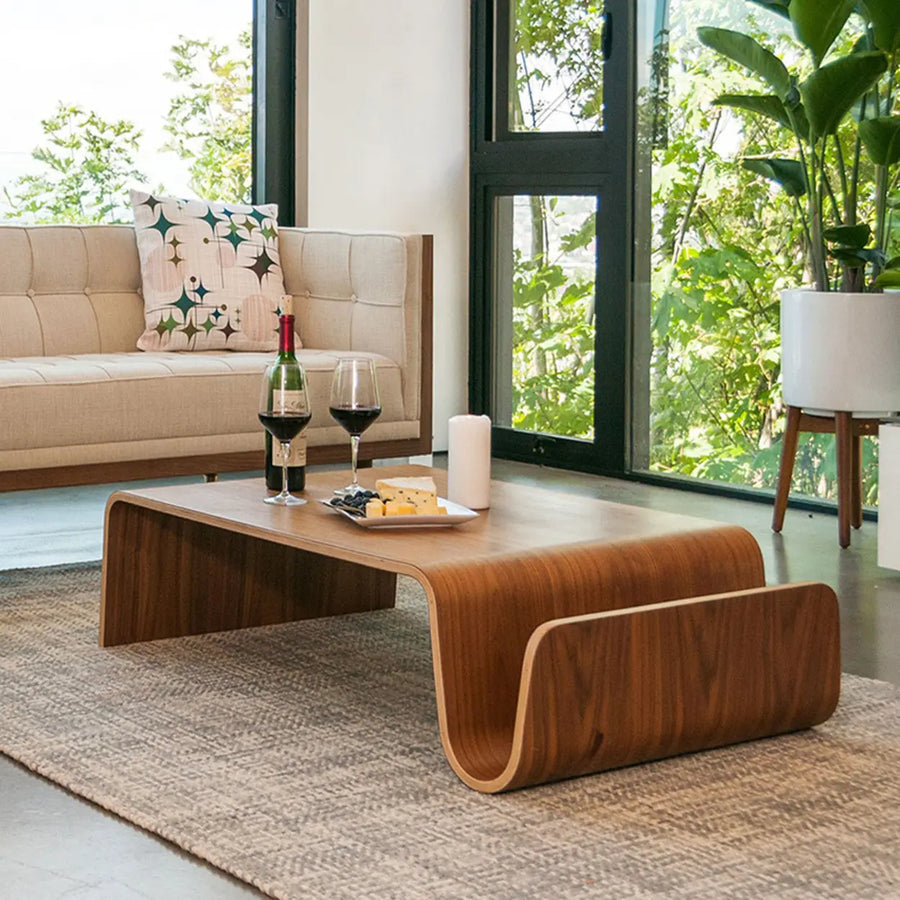 Modern Unique Curved Wood Integrated Coffee Table