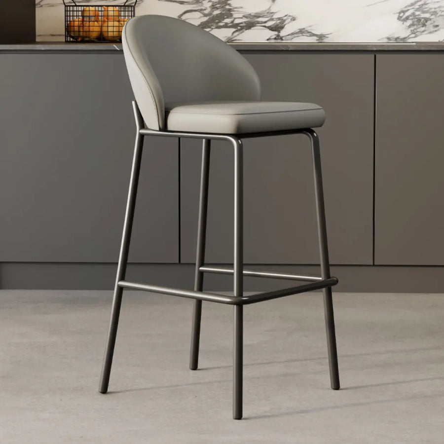 Modern Upholstered Leather Bar Stool with Backrest
