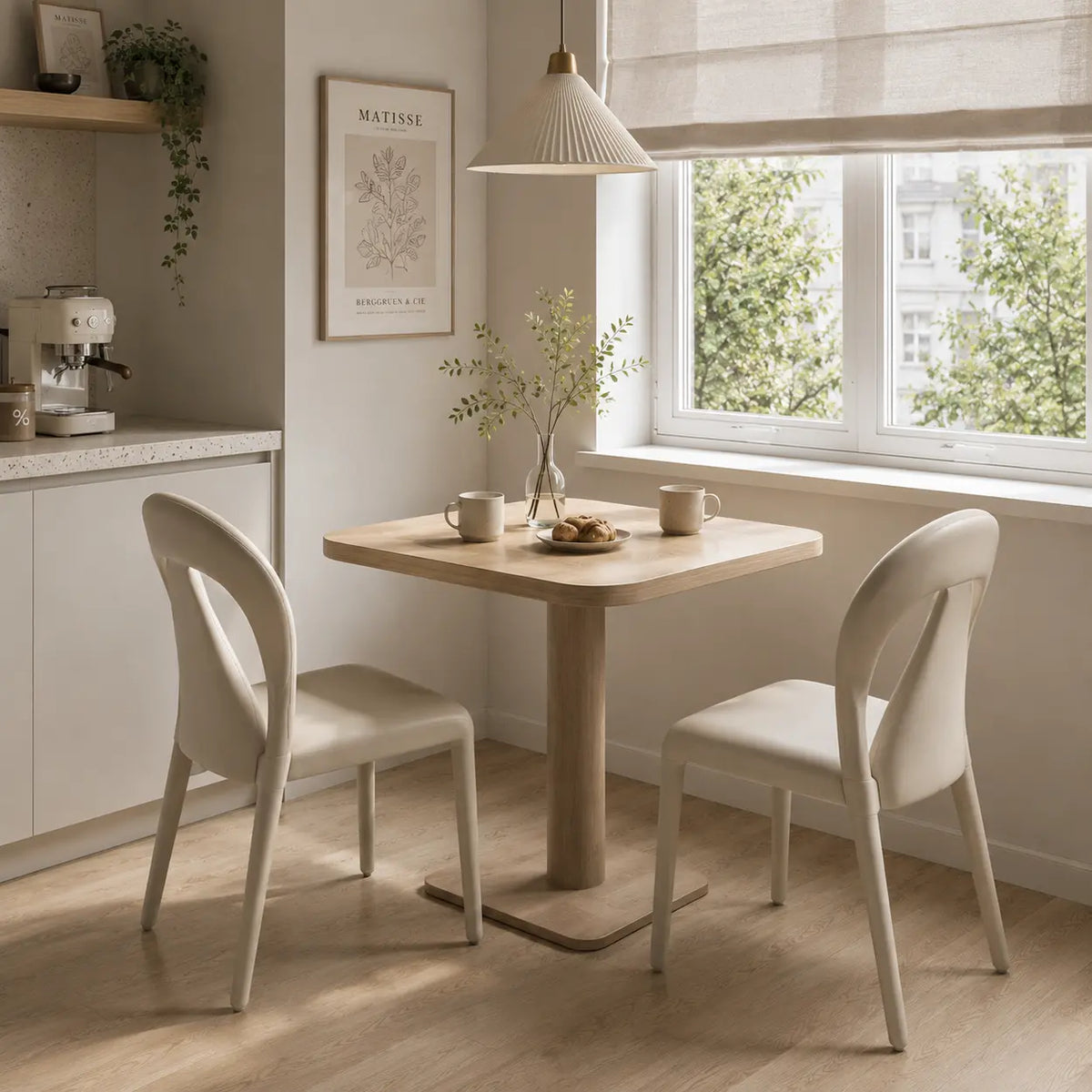 Modern Upholstered Leather Curved Back Off-White Dining Chair