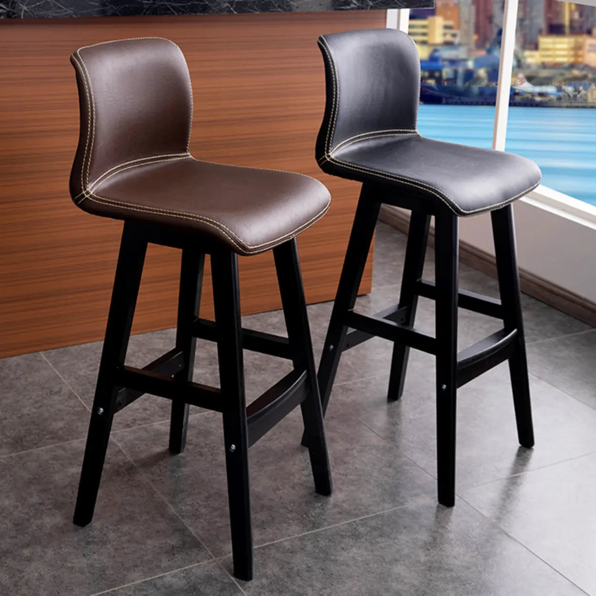 Modern Upholstered Low Back Bucket Bar Stool with Footrest