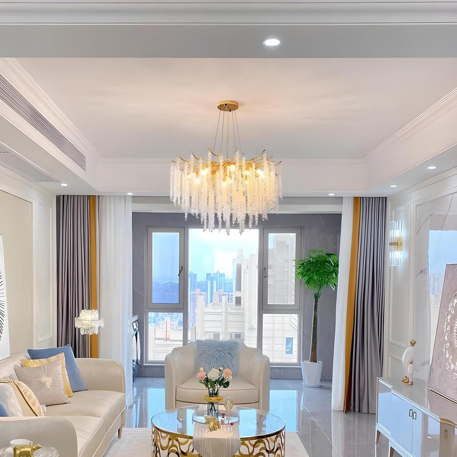 Modern Whimsical Willow Branch Crystal Chandelier