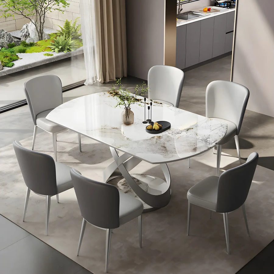 Modern White Round Marble Stone Dining Table Extendable