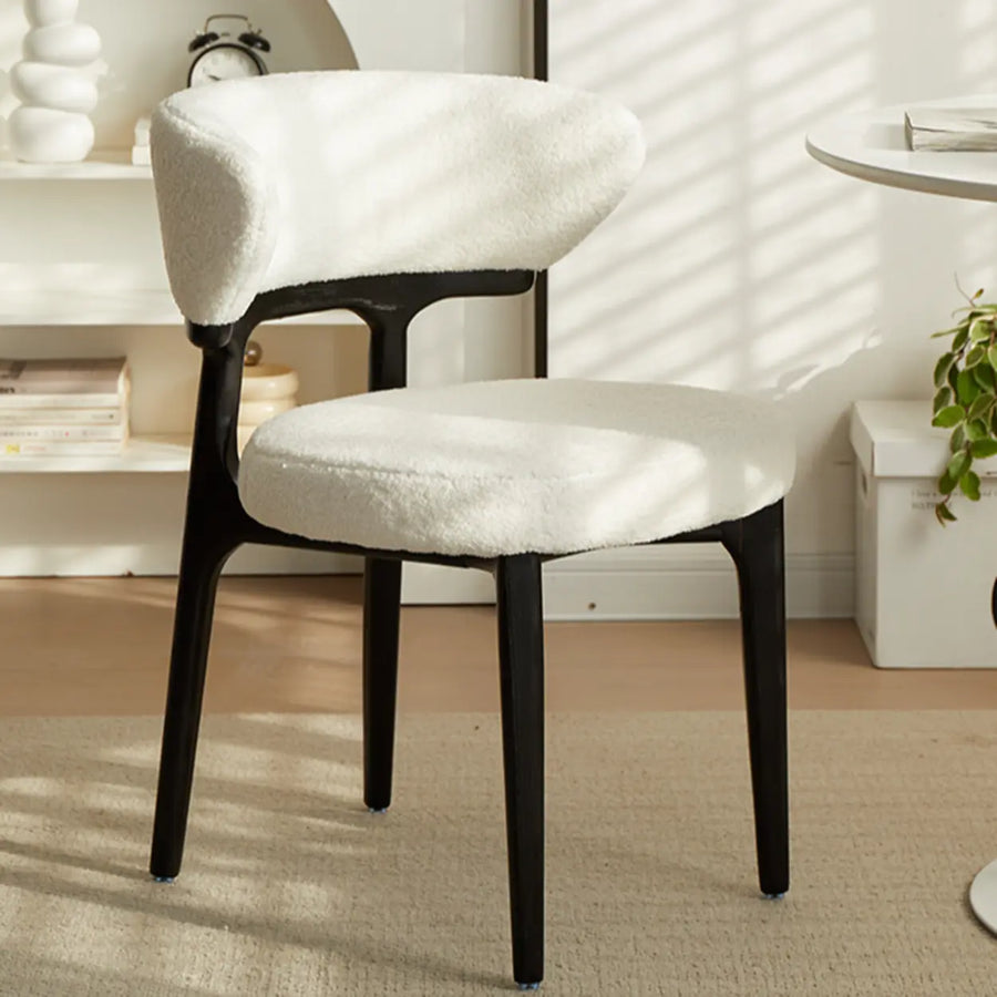 Modern White Sherpa Upholstered Dining Chair with Curved Back