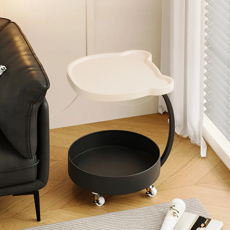 Modern Wood Bear Shape Tray Top Rolling Side Table with Storage