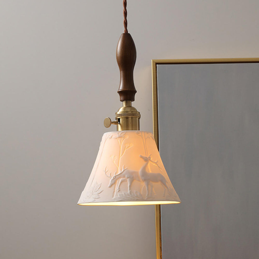 Modern Wood Cone Rope Ceramic Pendant Lights