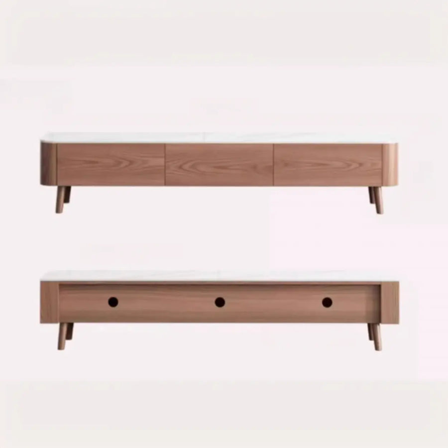Modern Wood TV Stand with Marble Top and Storage Drawers