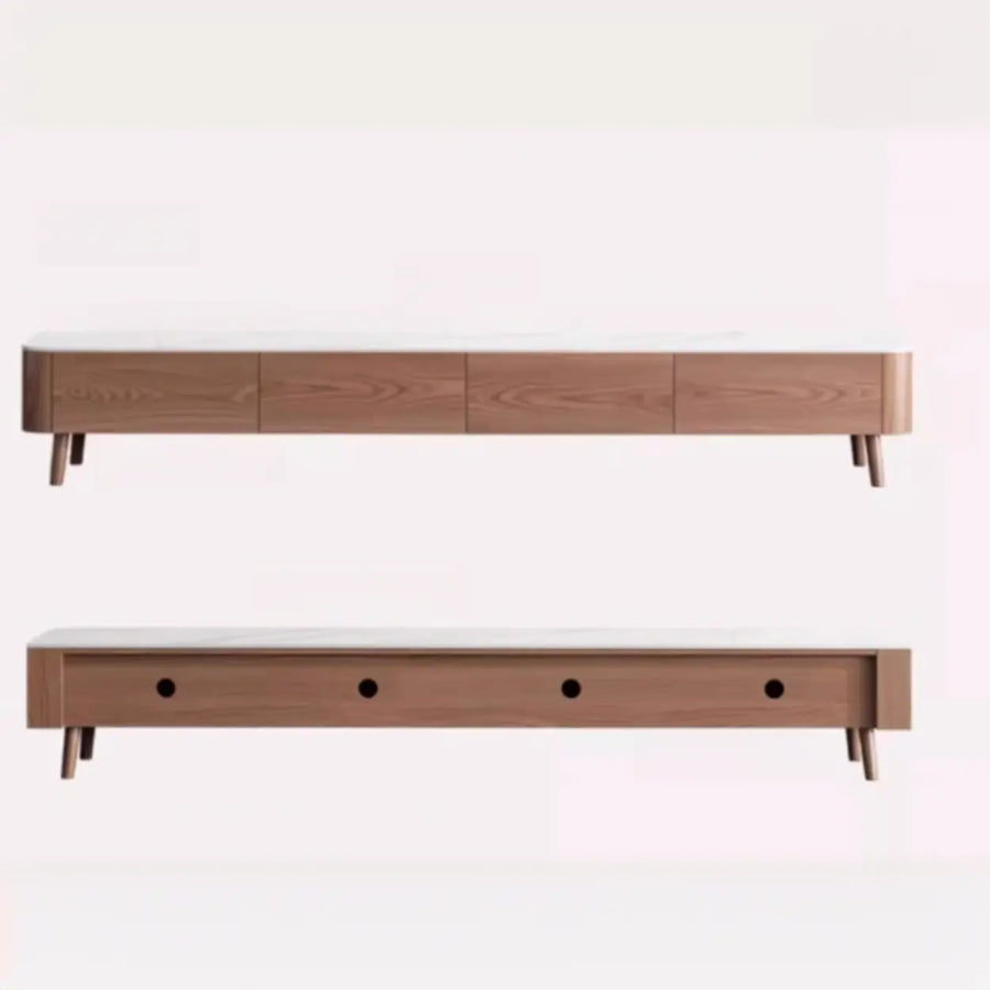 Modern Wood TV Stand with Marble Top and Storage Drawers